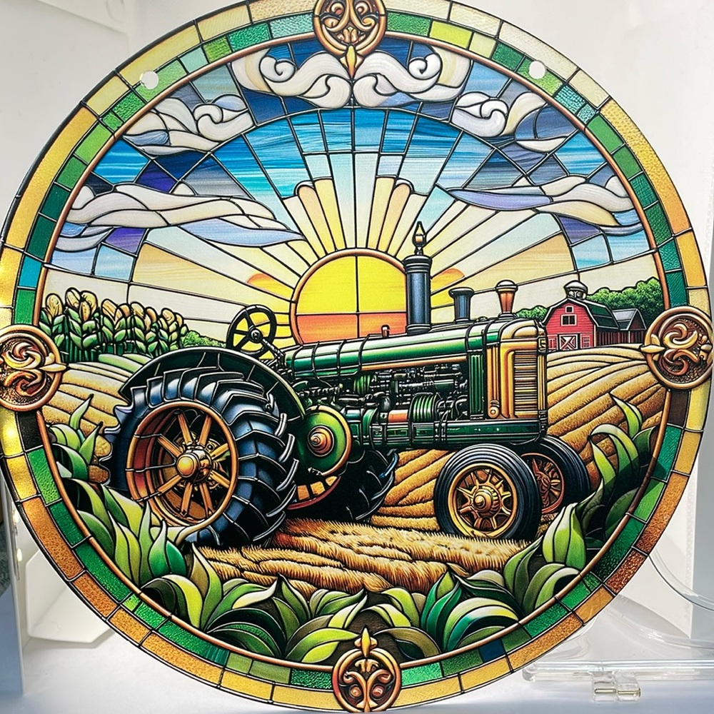 Suncatcher Acrylic Green Farmer Farm Machine Tractor Country Decor 8” Kids Room